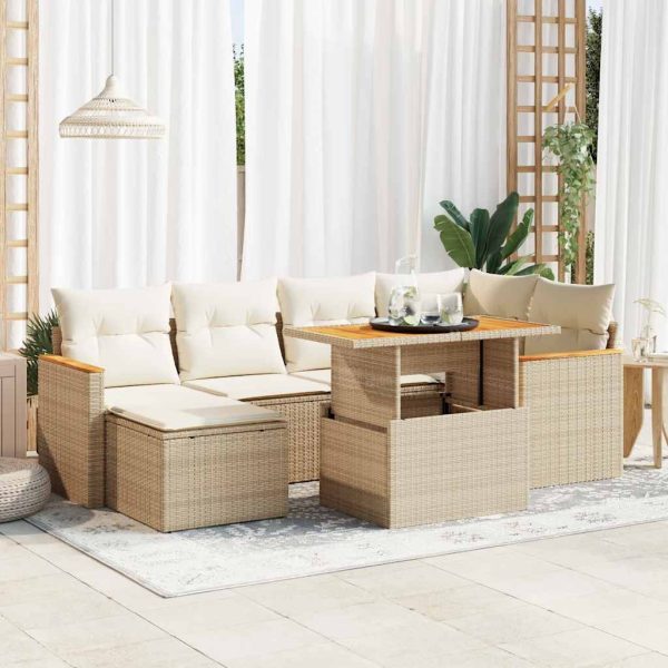 7-Delige Loungeset Met Kussens Poly Rattan Acacia - Afbeelding 14