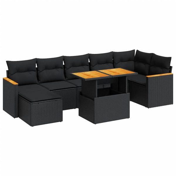 8-Delige Loungeset Met Kussens Poly Rattan Acacia - Afbeelding 2