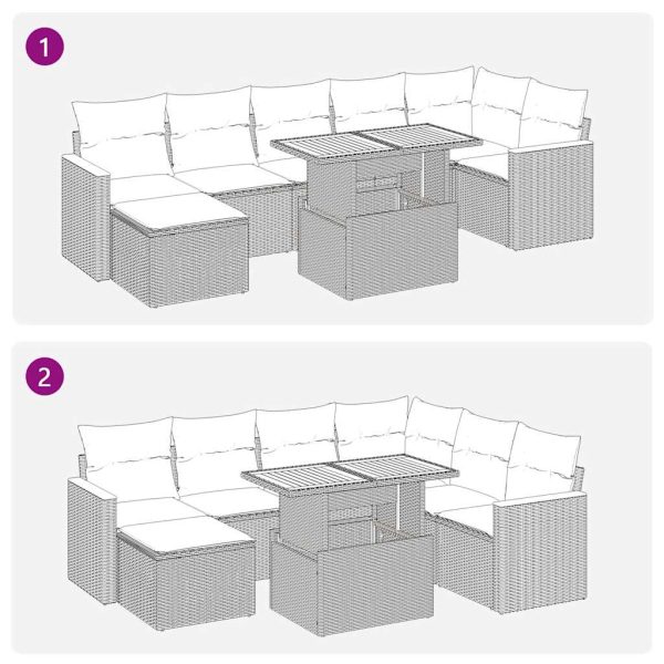 8-Delige Loungeset Met Kussens Poly Rattan Acacia - Afbeelding 8