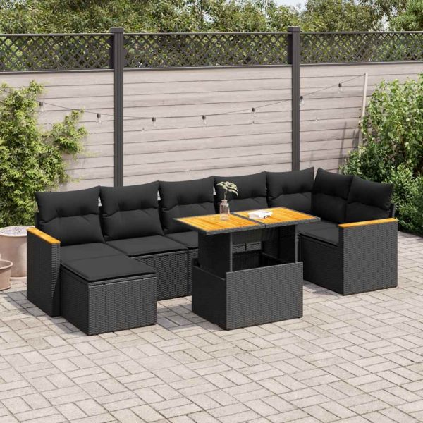 8-Delige Loungeset Met Kussens Poly Rattan Acacia