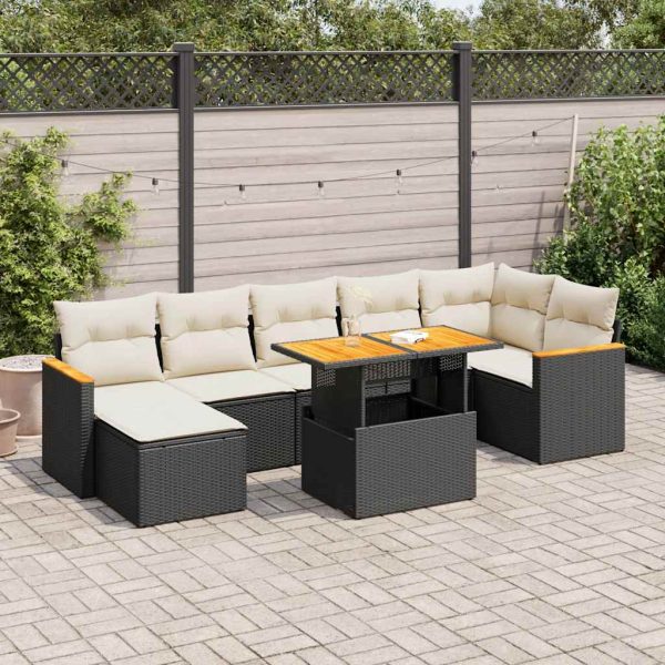 8-Delige Loungeset Met Kussens Poly Rattan Acacia - Afbeelding 13