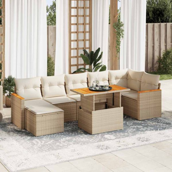 8-Delige Loungeset Met Kussens Poly Rattan Acacia - Afbeelding 16