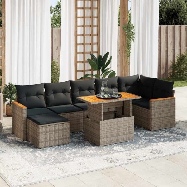 8-Delige Loungeset Met Kussens Poly Rattan Acacia - Afbeelding 15