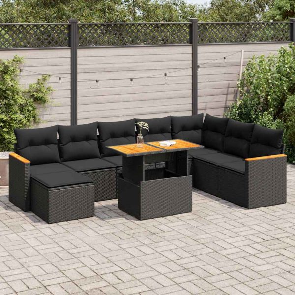 9-Delige Loungeset Met Kussens Poly Rattan Acacia