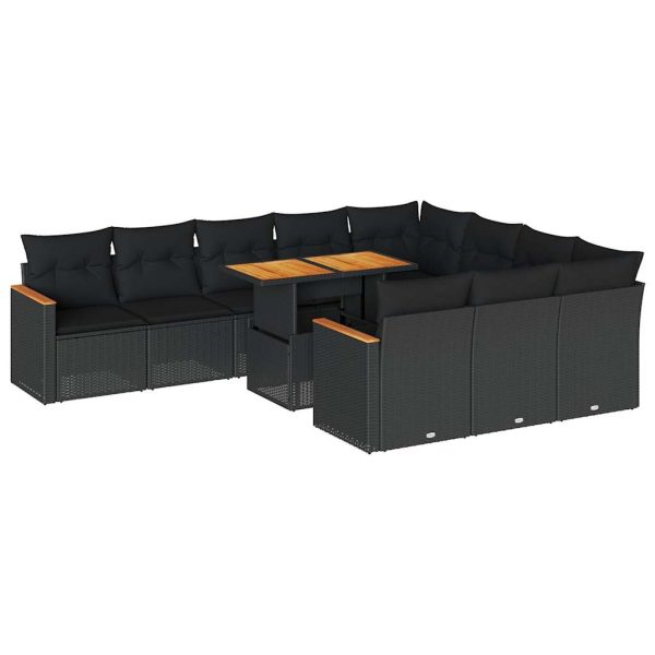 1 Loungeset Met Kussens Poly Rattan Acacia - Afbeelding 2