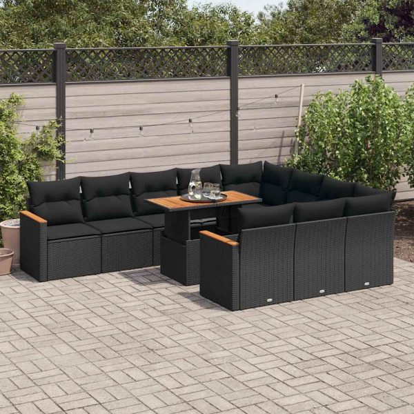 1 Loungeset Met Kussens Poly Rattan Acacia