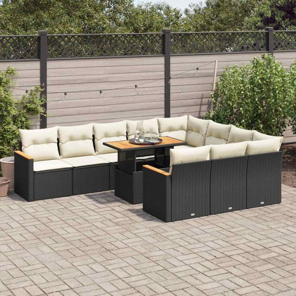 1 Loungeset Met Kussens Poly Rattan Acacia - Afbeelding 13