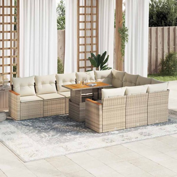 1 Loungeset Met Kussens Poly Rattan Acacia - Afbeelding 16