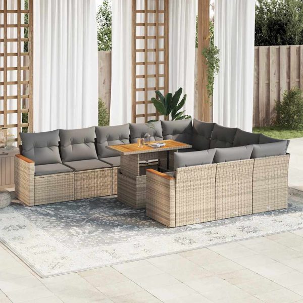 1 Loungeset Met Kussens Poly Rattan Acacia - Afbeelding 15