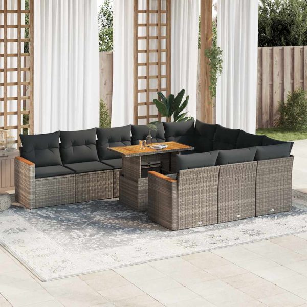 1 Loungeset Met Kussens Poly Rattan Acacia - Afbeelding 14