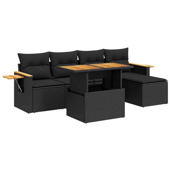 Loungeset Met Kussens Poly Rattan Acacia - Afbeelding 2