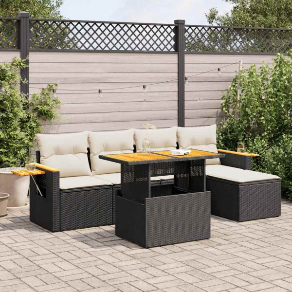 Loungeset Met Kussens Poly Rattan Acacia - Afbeelding 14