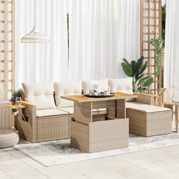 Loungeset Met Kussens Poly Rattan Acacia - Afbeelding 15