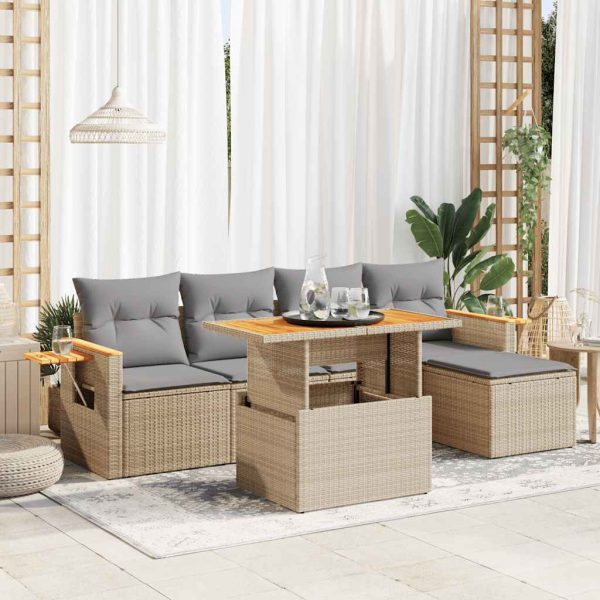 Loungeset Met Kussens Poly Rattan Acacia - Afbeelding 13