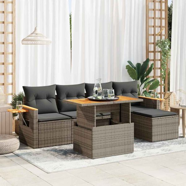 Loungeset Met Kussens Poly Rattan Acacia - Afbeelding 16