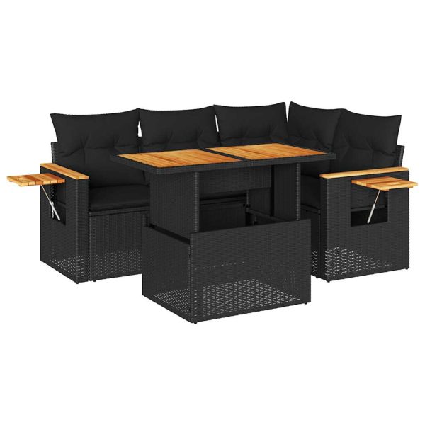 5-Delige Loungeset Met Kussens Poly Rattan Acacia - Afbeelding 2