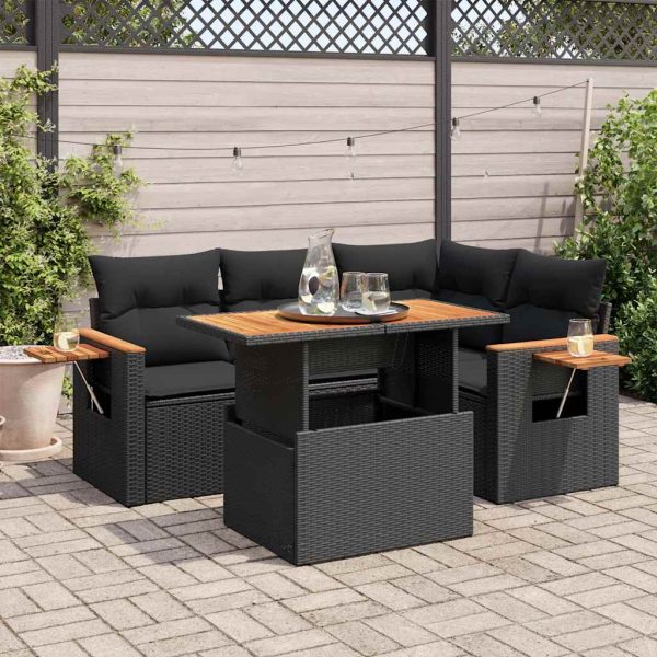 5-Delige Loungeset Met Kussens Poly Rattan Acacia