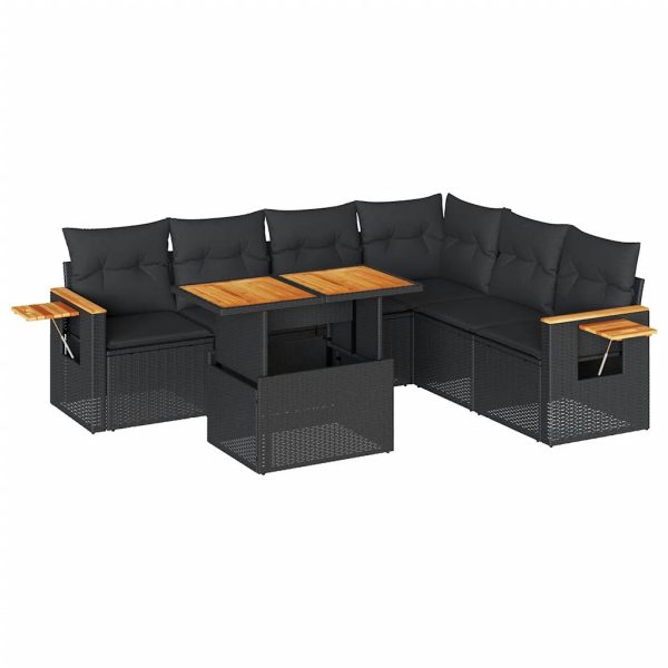 7-Delige Loungeset Met Kussens Poly Rattan Acacia - Afbeelding 2