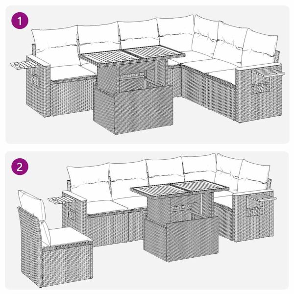 7-Delige Loungeset Met Kussens Poly Rattan Acacia - Afbeelding 7