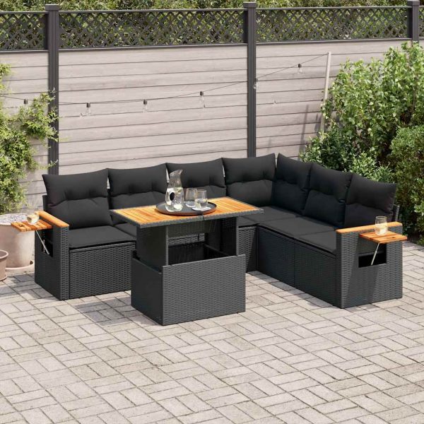 7-Delige Loungeset Met Kussens Poly Rattan Acacia