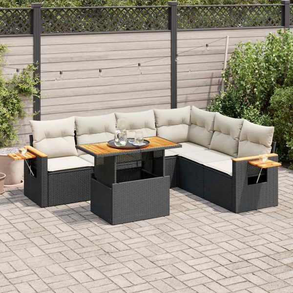 7-Delige Loungeset Met Kussens Poly Rattan Acacia - Afbeelding 15