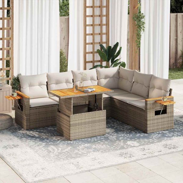 7-Delige Loungeset Met Kussens Poly Rattan Acacia - Afbeelding 16