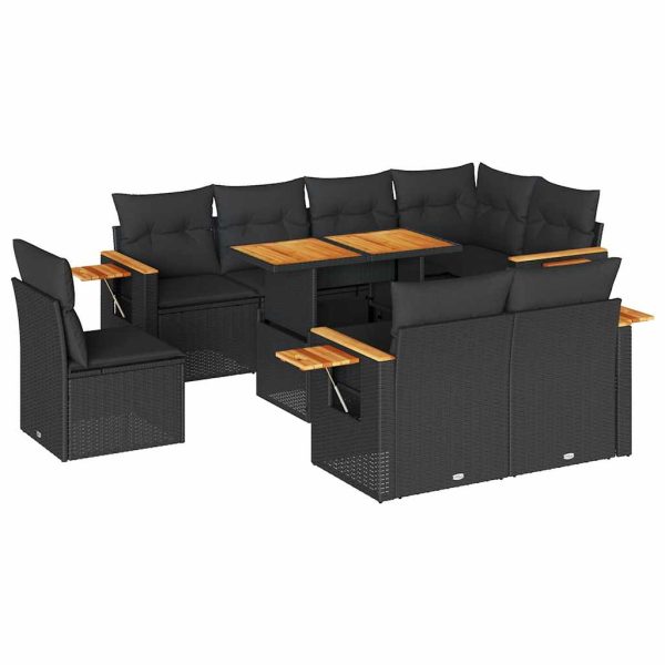 9-Delige Loungeset Met Kussens Poly Rattan Acacia - Afbeelding 2