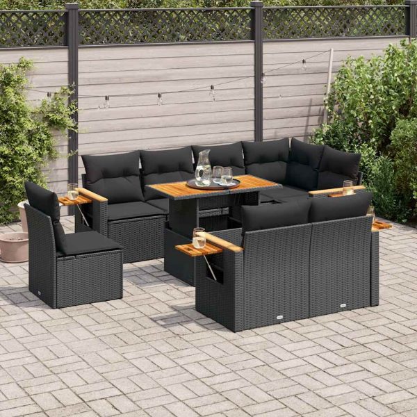 9-Delige Loungeset Met Kussens Poly Rattan Acacia