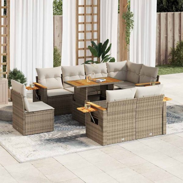 9-Delige Loungeset Met Kussens Poly Rattan Acacia - Afbeelding 16