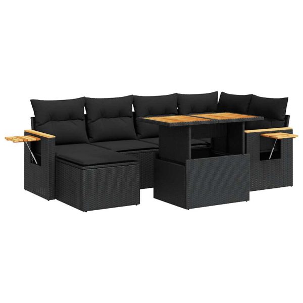 Loungeset Met Kussens Poly Rattan Acacia - Afbeelding 2