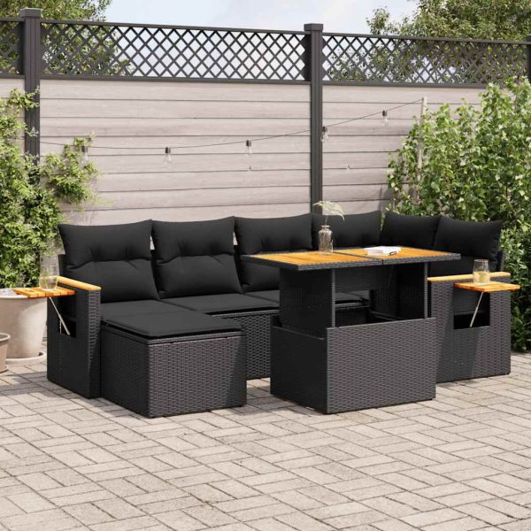 Loungeset Met Kussens Poly Rattan Acacia