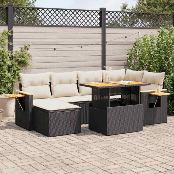 Loungeset Met Kussens Poly Rattan Acacia - Afbeelding 14