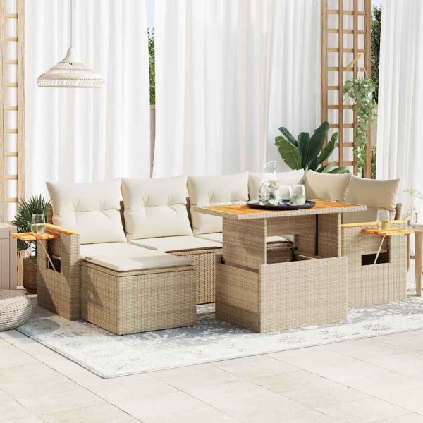 Loungeset Met Kussens Poly Rattan Acacia - Afbeelding 16