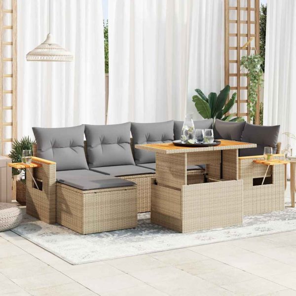 Loungeset Met Kussens Poly Rattan Acacia - Afbeelding 13