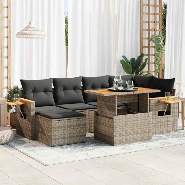 Loungeset Met Kussens Poly Rattan Acacia - Afbeelding 15