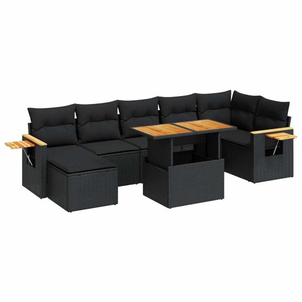 Loungeset Met Kussens Poly Rattan Acacia - Afbeelding 2