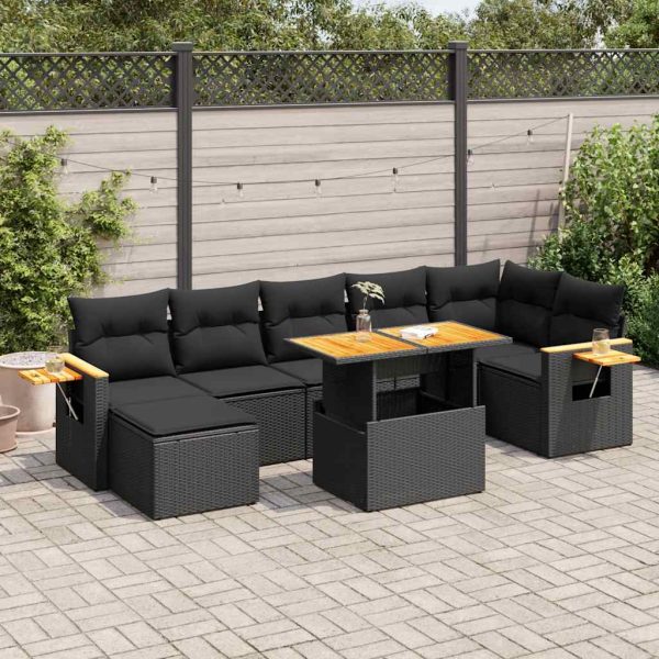 Loungeset Met Kussens Poly Rattan Acacia