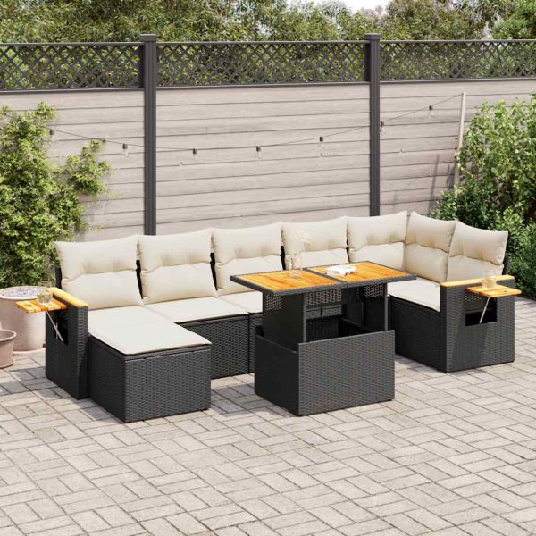 Loungeset Met Kussens Poly Rattan Acacia - Afbeelding 14