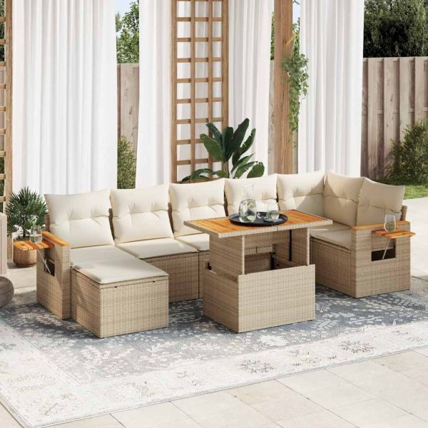 Loungeset Met Kussens Poly Rattan Acacia - Afbeelding 15