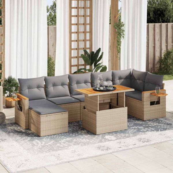 Loungeset Met Kussens Poly Rattan Acacia - Afbeelding 13