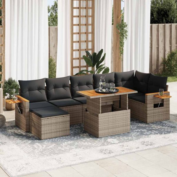 Loungeset Met Kussens Poly Rattan Acacia - Afbeelding 16