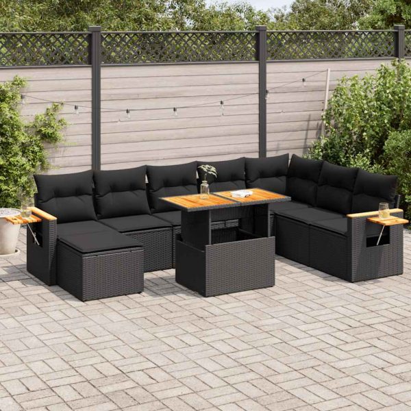 Loungeset Met Kussens Poly Rattan Acacia