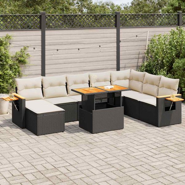 Loungeset Met Kussens Poly Rattan Acacia - Afbeelding 14