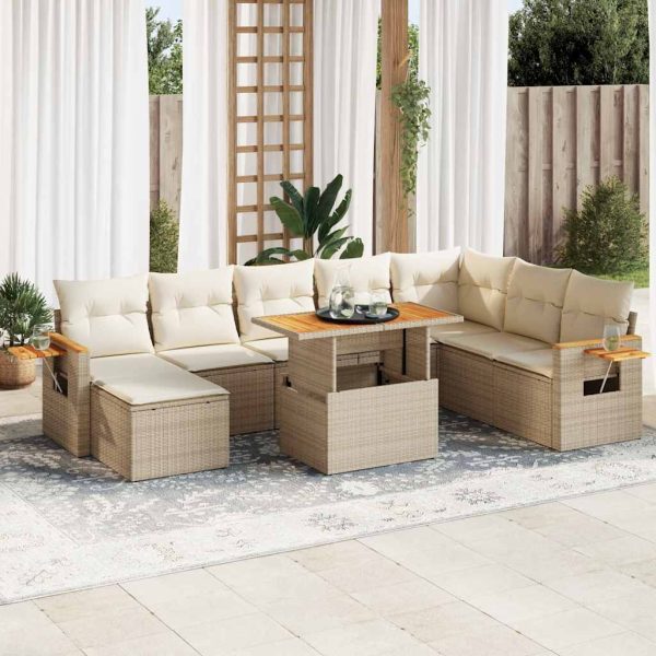 Loungeset Met Kussens Poly Rattan Acacia - Afbeelding 16