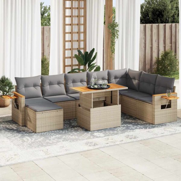 Loungeset Met Kussens Poly Rattan Acacia - Afbeelding 13