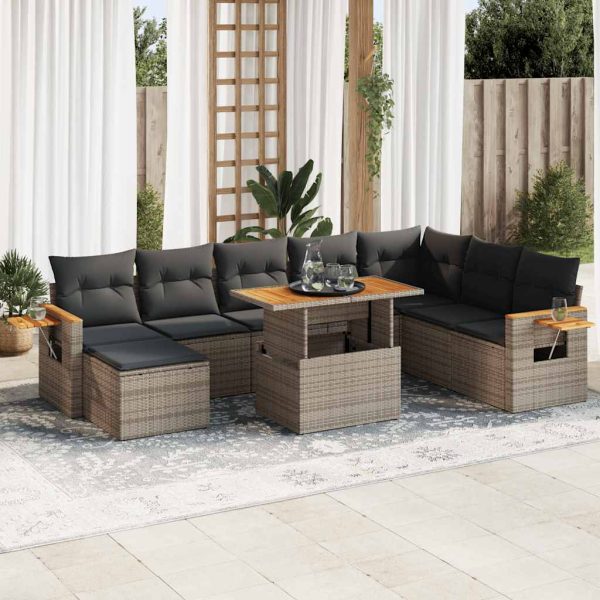 Loungeset Met Kussens Poly Rattan Acacia - Afbeelding 15