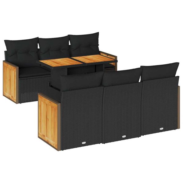 7-Delige Loungeset Met Kussens Poly Rattan Acacia - Afbeelding 2