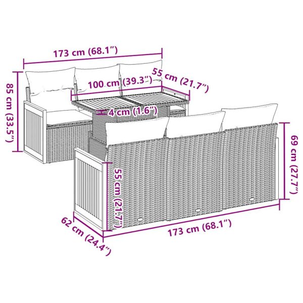 7-Delige Loungeset Met Kussens Poly Rattan Acacia - Afbeelding 12