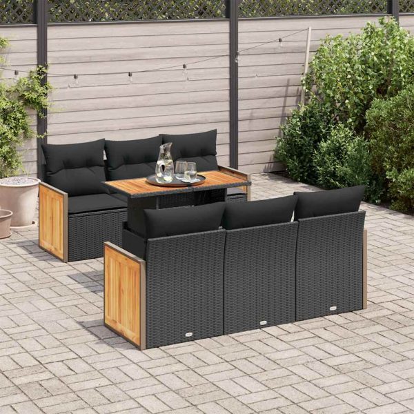 7-Delige Loungeset Met Kussens Poly Rattan Acacia