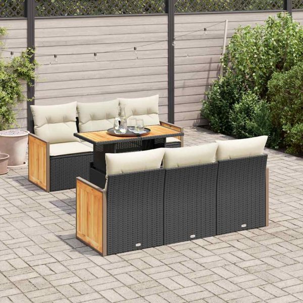 7-Delige Loungeset Met Kussens Poly Rattan Acacia - Afbeelding 14